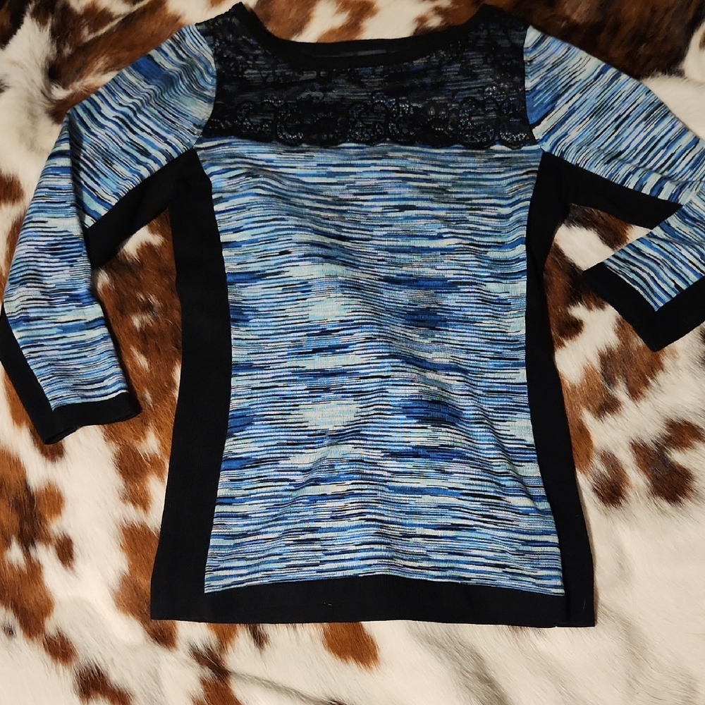 The Limited Black and Blue Lace Accent Top Sz XS